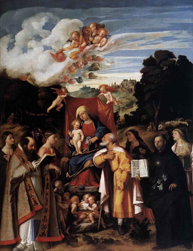 Giovanni Cariani Virgin Enthroned with Angels and Saints Sweden oil painting art